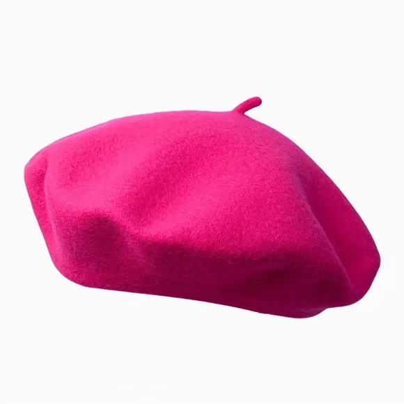 Chic Color Pop Fuchsia French Beret 100% Czech Wool Headwear Basque Hat - Picture 2 of 6